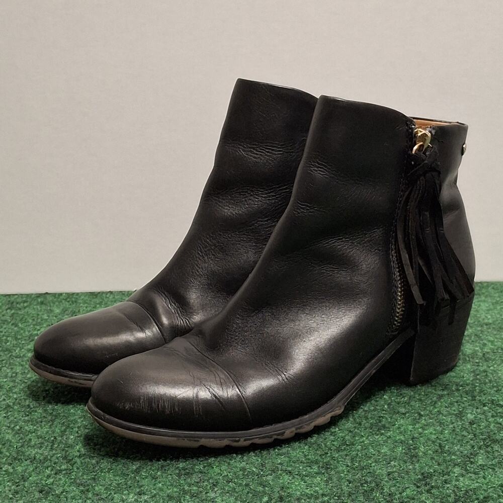 PIKOLINOS Andorra Black Leather Tassel Ankle Dress Bootie Size US 8.5 / EU 39